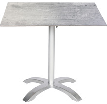 Table haute carrée avec plateau aspect pierre et pied en métal argenté