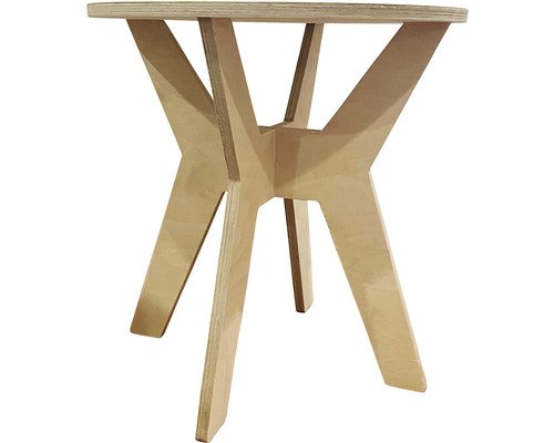 Table ronde en bois avec piètement à trois pieds