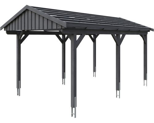 Carport en bois avec structure de toit et poteaux de soutien