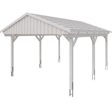 Freistehender, weisser Holzcarport mit Flachdach