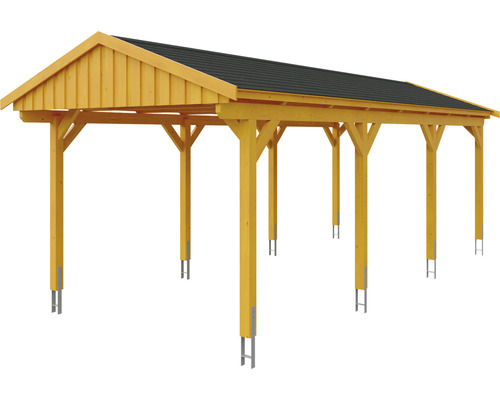 Carport en bois avec toit en tuiles