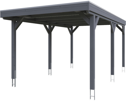 Carport en bois avec toit plat et piliers de soutien