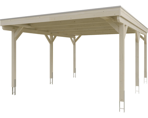 Carport en bois avec poteaux et toit plat