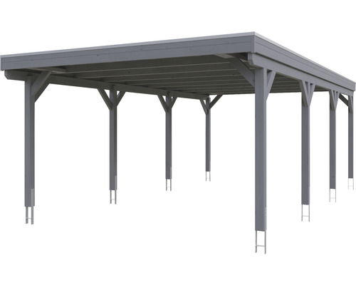 Grauer Carport aus Holz mit Flachdach