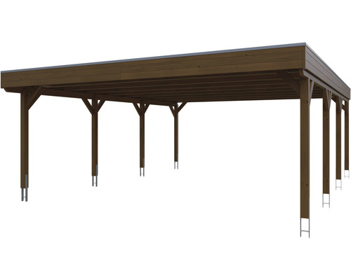 Holzcarport mit mehreren Pfosten und Flachdach