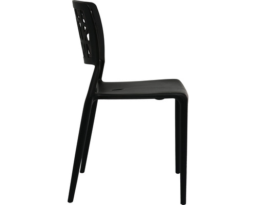Chaise en plastique noire avec dossier ouvert vue de côté