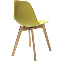 Chaise jaune avec pieds en bois vue de derrière