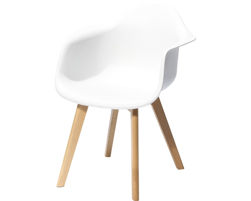 Chaise blanche avec accoudoirs et pieds en bois