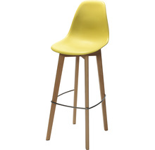 Tabouret de bar jaune avec pieds en bois et repose-pieds