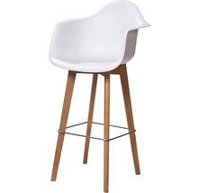 Tabouret de bar avec accoudoirs, assise en plastique et pieds en bois