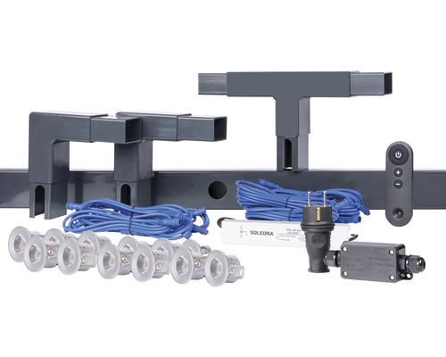 Composants pour une toiture de terrasse avec éclairage et télécommande