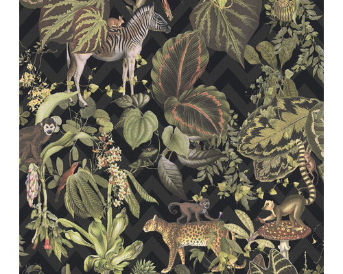 Tapete mit Dschungelmotiv, inklusive Zebra, Affen und Leopard