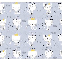 Muster mit Katzen, Vögeln, Herzen und Schriftzügen