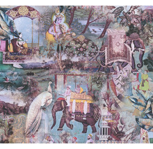 Papier peint avec des éléphants et des motifs indiens