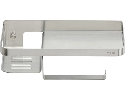 Tiger Eckregal aus Edelstahl mit Ablage und Haken