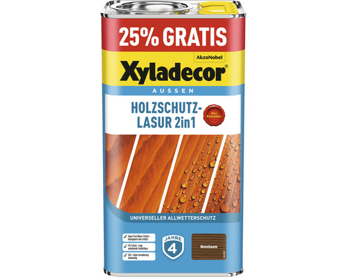 Xyladecor Holzschutzlasur nussbaum 4+1 L (+25%) gratis