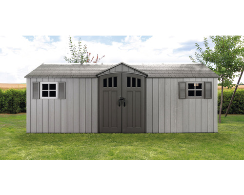 Remise à outils LIFETIME Neptun avec plancher et étagère 606 x 237 cm gris Abri de jardin avec double porte et volets dans le jardin