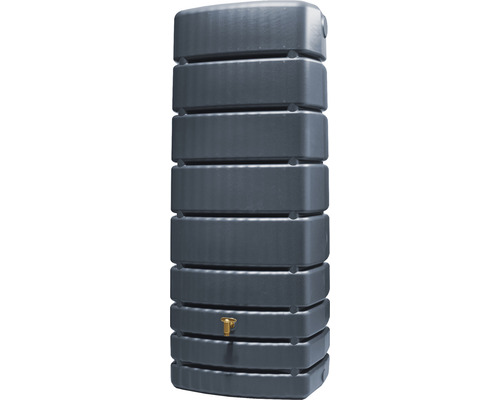 Grauer Regenwassertank mit Auslaufhahn