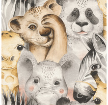 Illustration mit Löwe, Giraffe, Elefant, Panda und Zebra