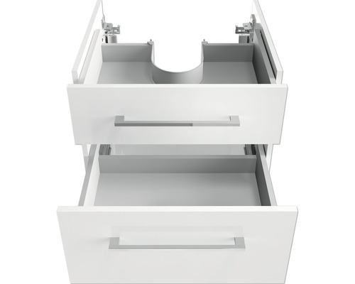 Meuble sous-vasque avec deux tiroirs ouverts