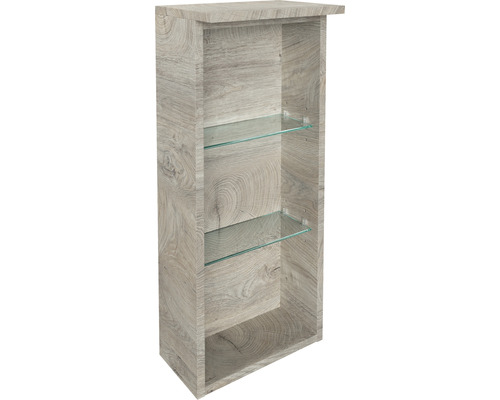 Étagère FACKELMANN Oxford haut 30.2x68.4x20 cm nature oak 3 compartiments Armoire haute avec deux étagères en verre