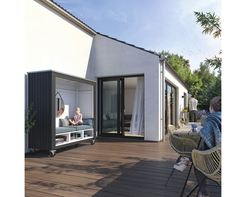 Protection solaire PLUS Siesta avec roulettes 179 x 67 x 183 cm non traité Extérieur avec terrasse, coin salon sur roulettes, table et chaises