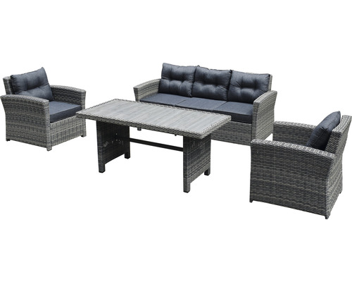 Dining-Set Loungeset Gartenmöbelset SenS-Line garden furniture 5 -Sitzer bestehend aus: Bank, 2x Sessel, Tisch Aluminium Grau