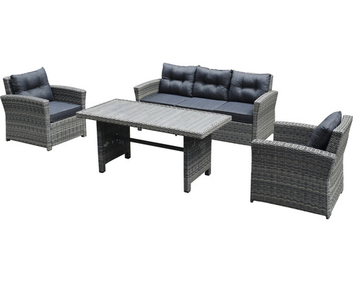 Dining-Set Loungeset Ensemble de meubles de jardin SenS-Line garden furniture 5-sièges composé de : Banc, 2x Fauteuil, Table Aluminium Gris