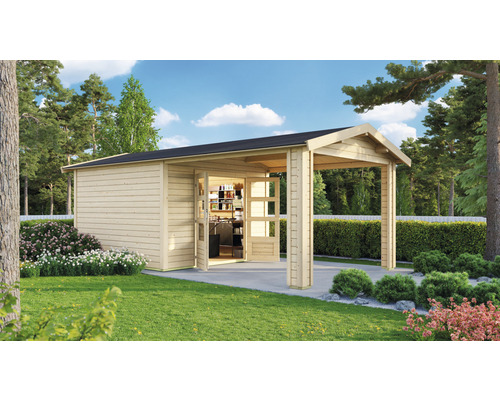 Abri de jardin Karibu Theresa 3 avec 1 élément d'extension de toit 528 x 288 cm nature Abri de jardin Karibu Theresa 3 avec 1 élément d'extension de toit 528 x 288 cm nature