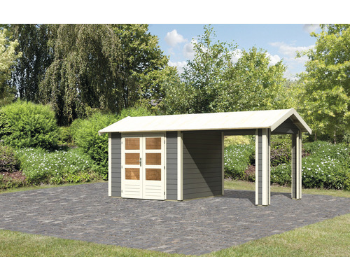 Abri de jardin Karibu Theresa 3 avec 1 élément d'extension de toit 480 x 240 cm gris terre cuite