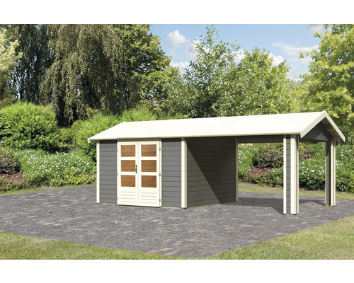 Abri de jardin Karibu Theresa 7 avec 1 élément d'extension de toit 648 x 348 cm gris terre cuite