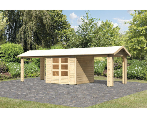 Abri de jardin Karibu Theresa 3 avec 2 éléments d'extension de toit 767 x 288 cm nature Abri de jardin Karibu Theresa 3 avec 2 éléments d'extension de toit 767 x 288 cm nature