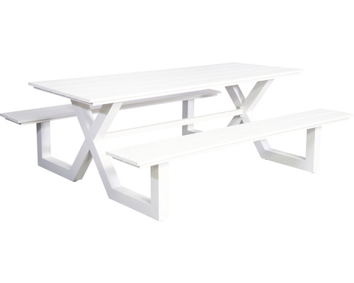 Banc de jardin SenS-Line garden furniture Kelvin avec table de pique-nique 175 x 210 x 73 cm aluminium blanc