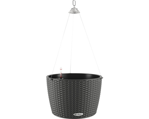 Pot suspendu rond Lechuza Nido Cottage 35 plastique 35 cm x 35 cm x 23 cm gris Suspension avec système d''arrosage et indicateur de niveau d''eau