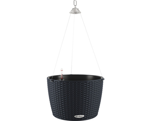 Blumenampel rund Lechuza Nido Cottage 35 Kunststoff 35 cm x 35 cm x 23 cm schwarz Hängeampel mit Bewässerungssystem und Füllstandsanzeige