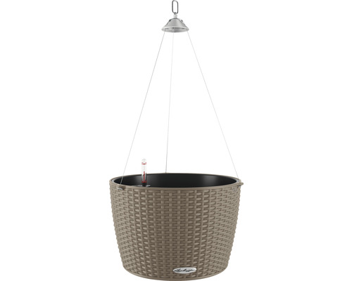Pot suspendu rond Lechuza Nido Cottage 35 plastique 35 cm x 35 cm x 23 cm beige Suspension pour plantes avec système d''irrigation et affichage de la température