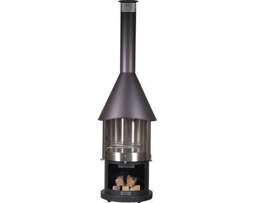 Barbecue au charbon de bois Buschbeck cheminée en acier inox Melbourne Ø 39 cm h 230 cm noir rond