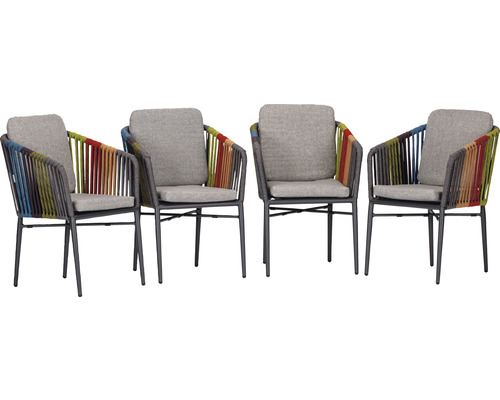 Kit de chaises de jardin acamp avec dossier manhattan lot de 4 62 x 82 x 56 cm aluminium acier anthracite accoudoir coloré