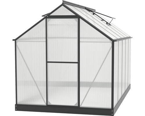 Serre avec plaques en polycarbonate et fenêtre de toit