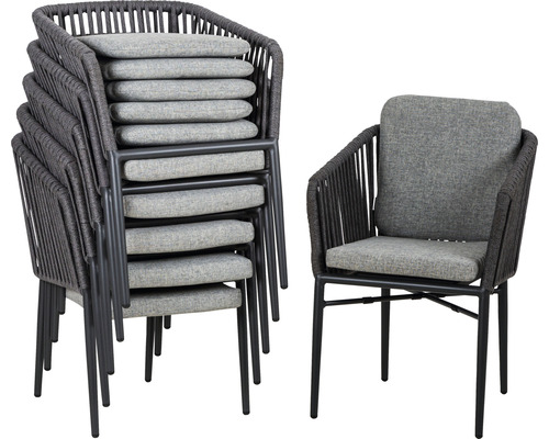 Kit de chaises de jardin acamp avec dossier manhattan lot de 6 61 x 81 x 61 cm aluminium acier anthracite