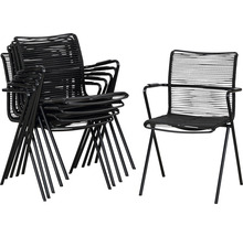 Chaises noires empilables en tube d''acier et corde en plastique pour l''extérieur