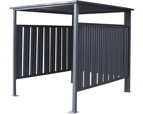 Abri à vélos gris en métal avec des lattes