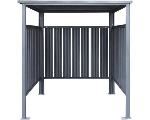 Abri de jardin métallique avec paroi arrière à lattes et design ouvert