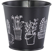 Pot de fleurs noir avec motifs végétaux