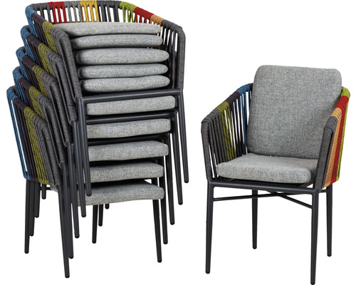 Kit de chaises de jardin acamp avec dossier manhattan lot de 6 62 x 82 x 56 cm aluminium acier anthracite accoudoir coloré