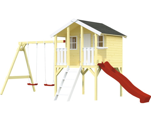 Maisonnette avec balançoire et toboggan pour enfants
