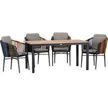 Gartentischset mit vier Stühlen und Tisch mit Holzoptik