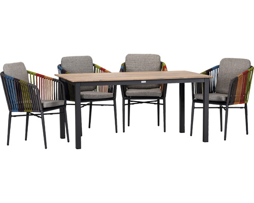 Ensemble de meubles de jardin acamp manhattan c acaplan 4 places composé de : 4x fauteuils avec dossier, table aluminium polyrattan gris anthracite empilable