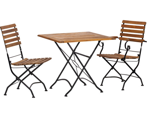 Ensemble de meubles de jardin acamp Lindau 2 places composé de : fauteuil, chaise, table fer bois anthracite rabattable