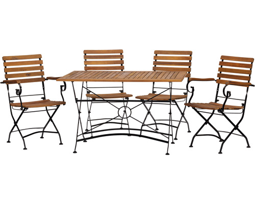 Ensemble de meubles de jardin acamp Linau 4 places composé de : 2x fauteuils, 2x chaises, table fer bois anthracite pliable